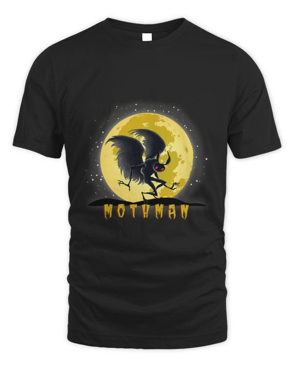 Cryptid Yellow Full Moon with Red Eyed Mothman Folklore
