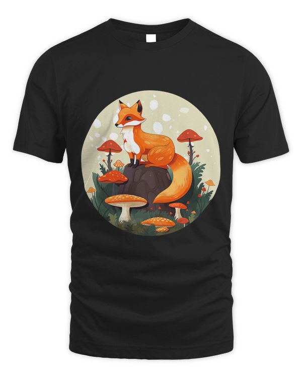 Fox With Mushrooms In A Forest in Cottagecore Aesthetic 1