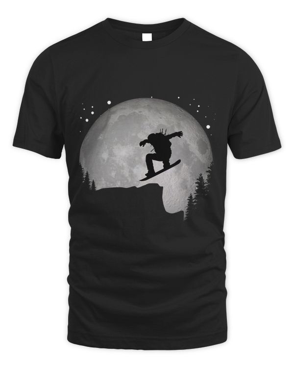 Cool Snowboard Snowboarder Cliff Jump to the Moon Sunset