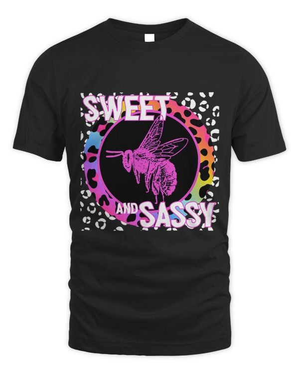 Cute Bee 90s Nostalgia Rainbow Leopard Print Tropical