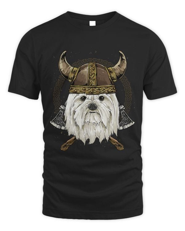 Viking Maltese Dog with Viking Helmet Mjolnir Axes