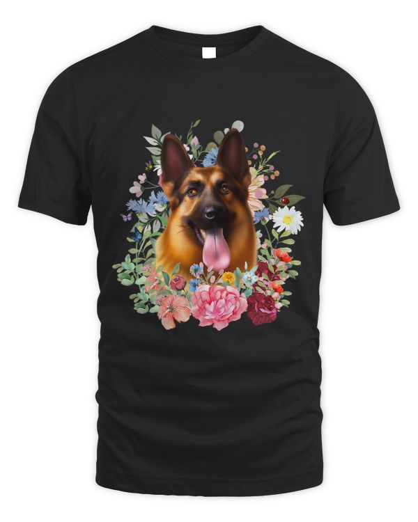 German Shepherd.Flowersspringsummerbutterflies