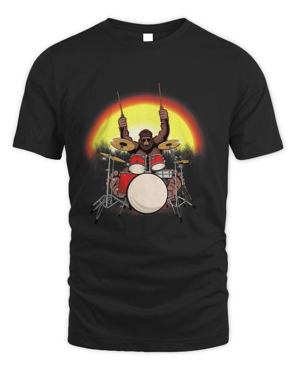Sasquatch Drummer Art Bigfoot Playing Drums Rocking