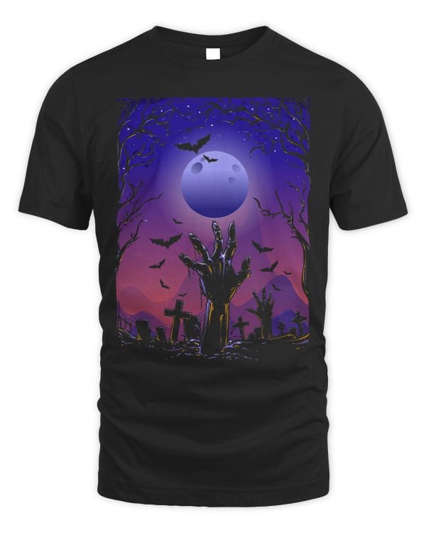 Halloween Moon Zombie Graveyard Tombstone Art Purple Night