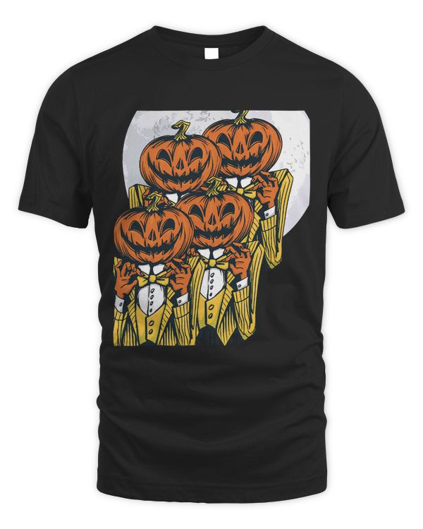 Halloween pumpkins elegantly dressed as a group with moon