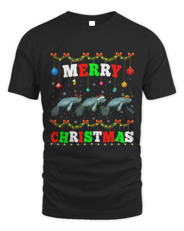 Funny Animals Lights Merry Christmas Santa Manatee