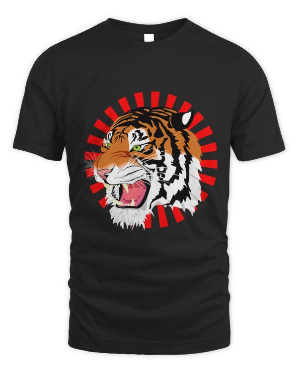Fierce Growling Tiger With Red Background Design