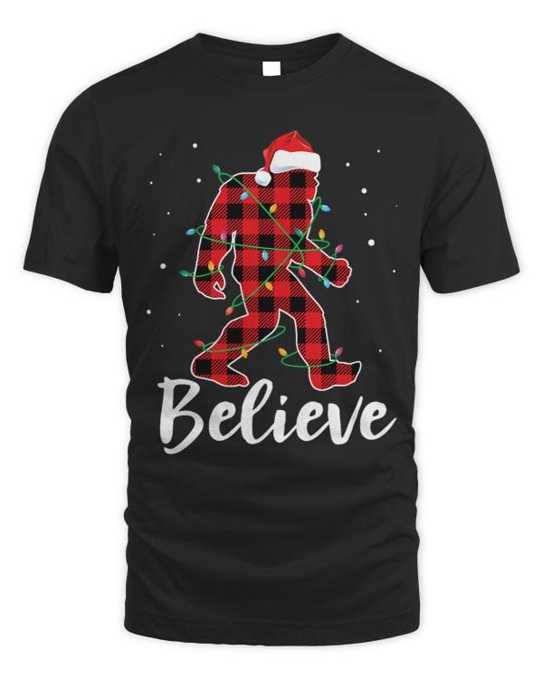 Funny Believe Plaid Bigfoot Christmas Light Sasquatch Santa