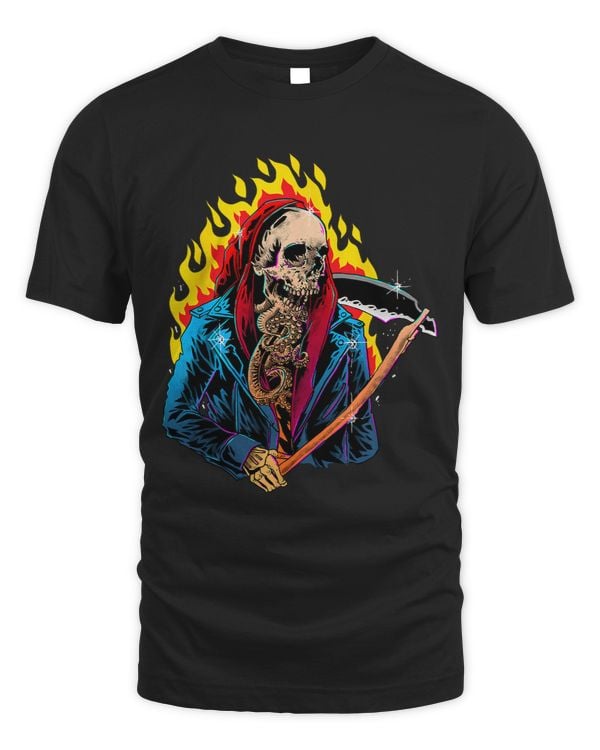 Flaming Grim Reaper Octopus Skull Gothic Skeleton Death