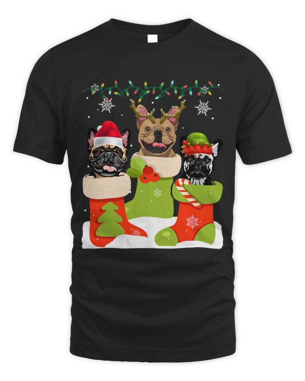 Christmas French Bulldog In Sock Xmas Reindeer Santa ELF Dog