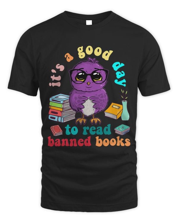 Womens Its a good day to read banned books reading owl with glasses