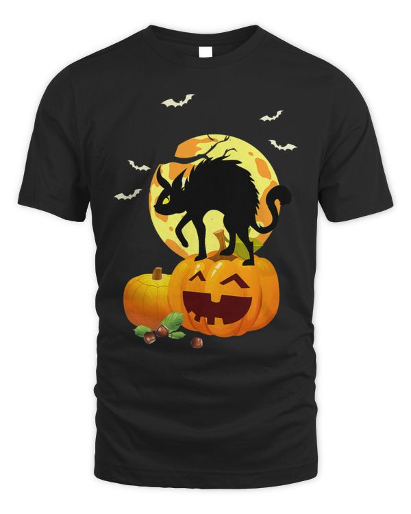 Black Cat On Pumpkin Full Moon Halloween Costume Cats