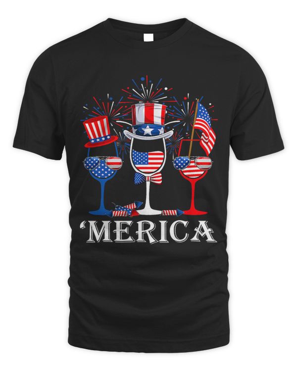Funny Merica Red White Blue Wine Glass Patriotic 4th Of July