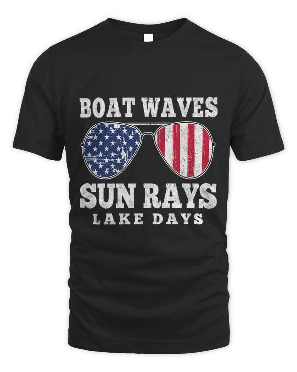 Boat Waves Sun Rays Lake Days Patriotic American Sunglasses