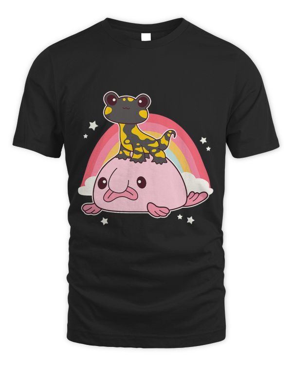 Cute Kawaii Fire Salamander On Blobfish