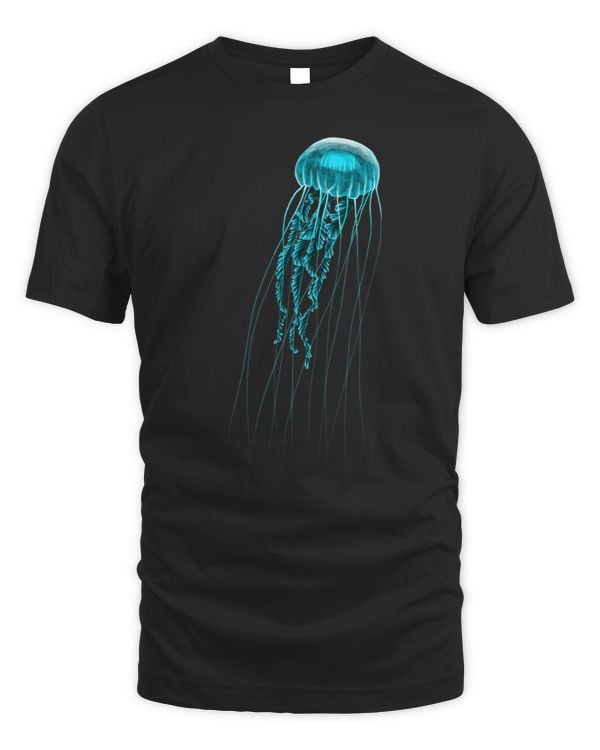 Bright glowing blue jellyfish