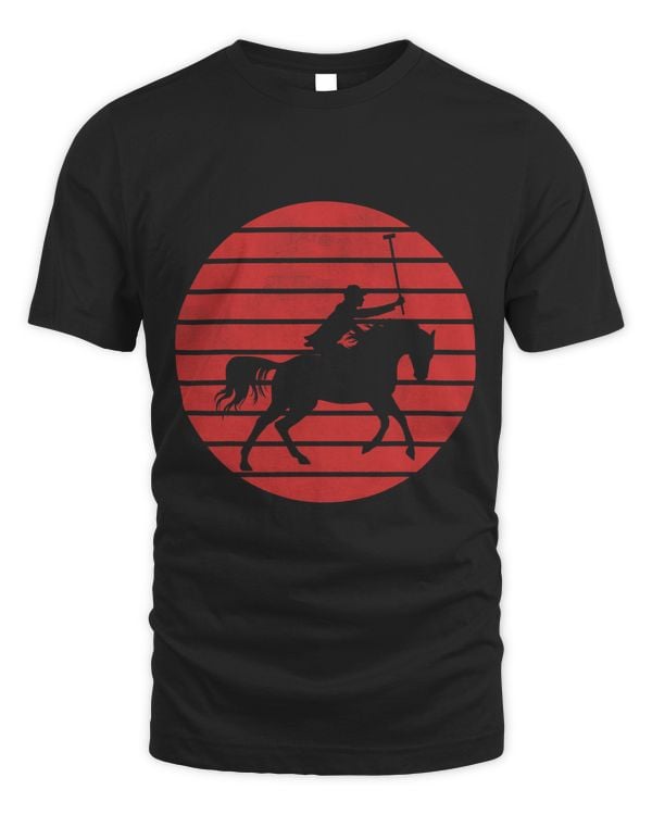 Fun polo player silhouette on a red sunset background