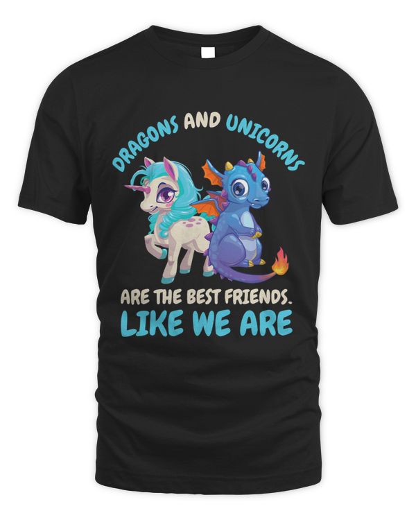 Cute Kids Dragons And Unicorns Best Friends Friendship Gift