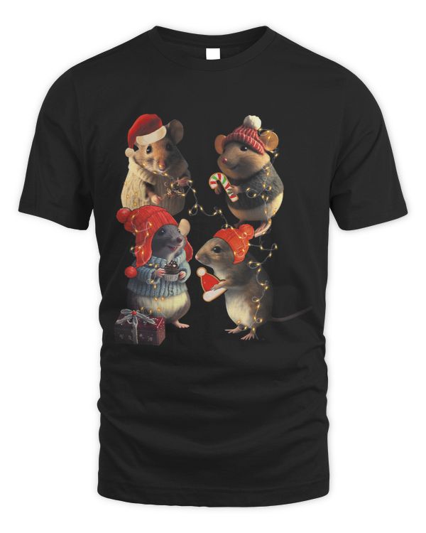 Cute Rats Holding Santa Hat Cane Rat Merry Christmas Light