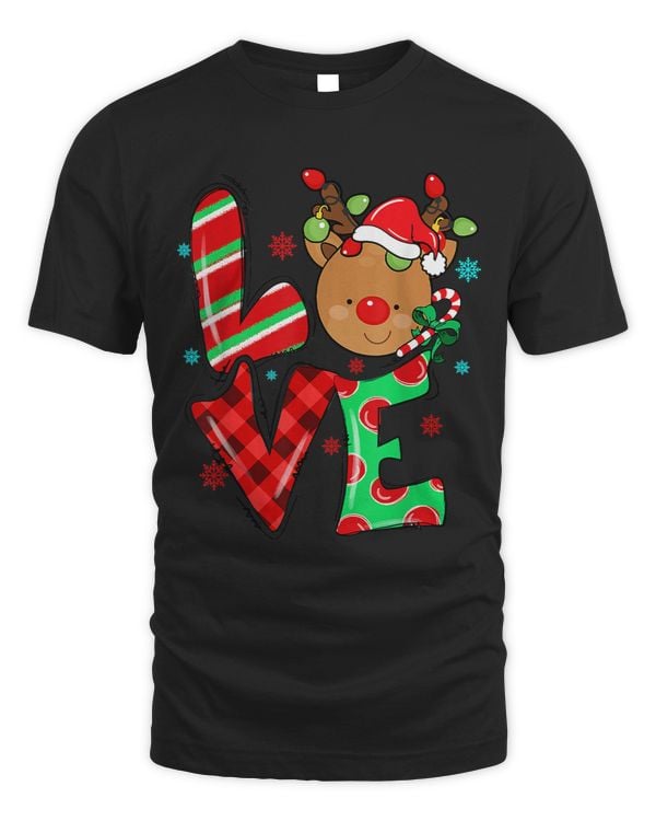 Cute Reindeer Rudolph Buffalo Plaid LOVE Christmas Lights
