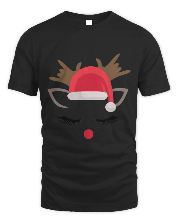 Cute Rudolph Reindeer Face Merry Christmas Santa Hat Eyelash
