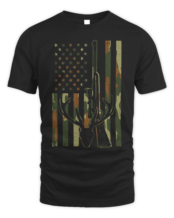 Camo Flag Deer Skull Rifle Vintage Hunting Patriot Hunt Dad