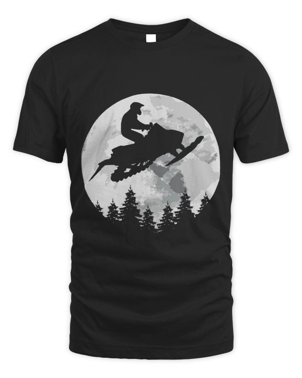 Great Snowmobile Rider Moon Silhouette Snowmobiling