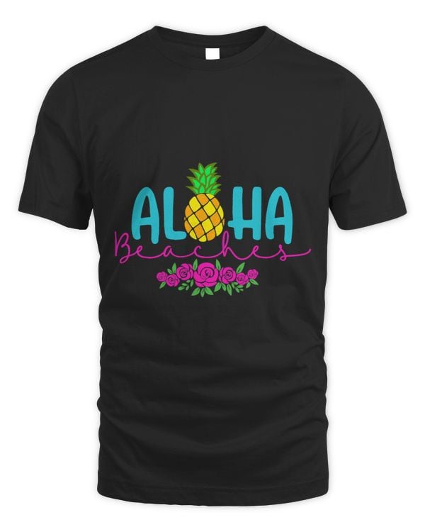 ALOHA BEACHES with Tropical Flowers and Pineapple