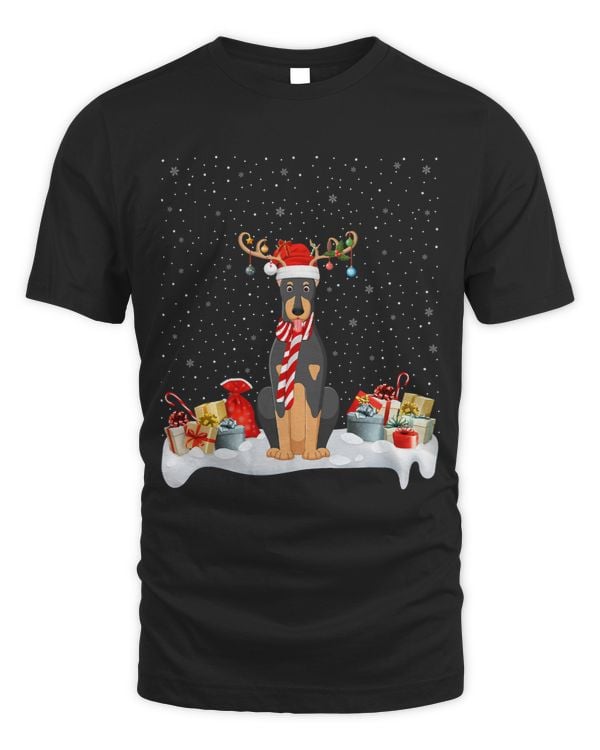 Funny Xmas Lighting Reindeer Santa Hat Doberman Christmas
