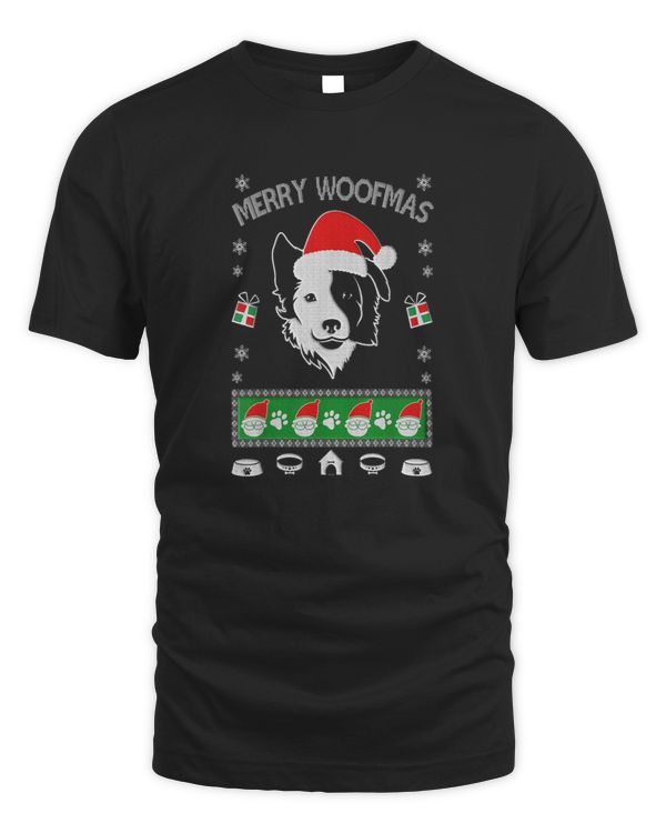 Border Collie Ugly Christmas Tee Shirt V