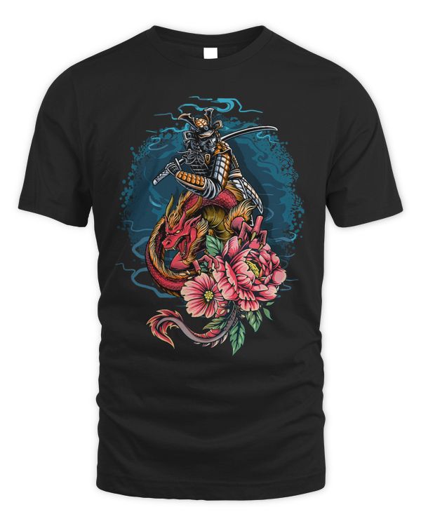 Dragon Animals Vintage Japanese Samurai Fighter On Dragon