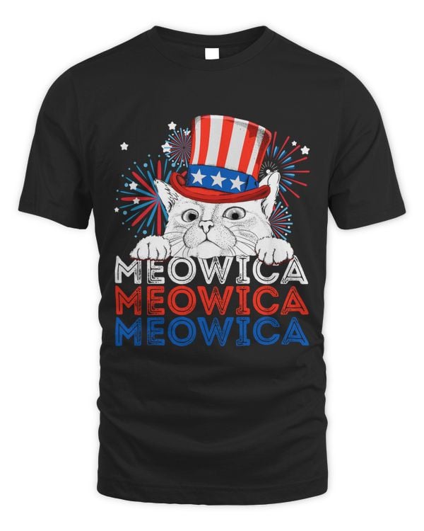 Meowica Cat 4th Of July Patriotic American Flag Gift Men Women T-Shirt