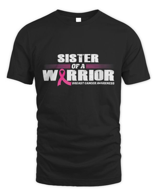 Womens Sister Of A Warrior Breast Cancer Awareness Pink Ribbon V-Neck T-Shirt