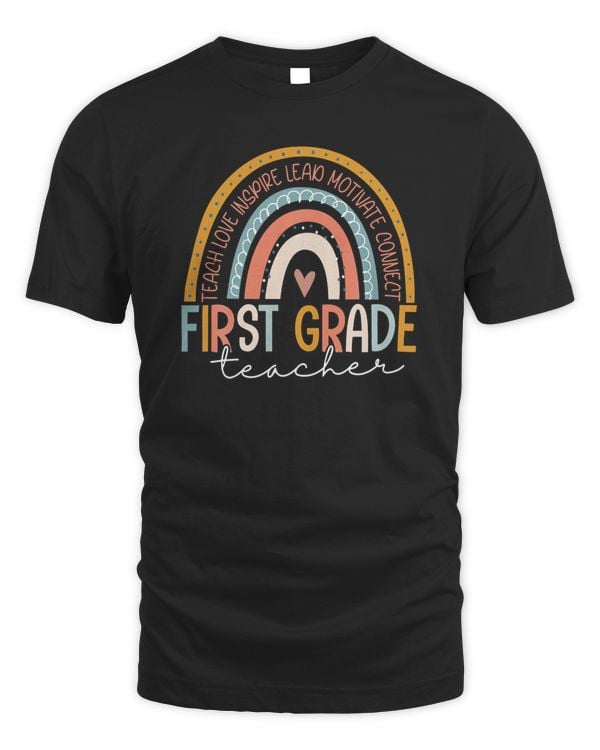 First Grade Teacher Teach Love Inspire Boho Rainbow