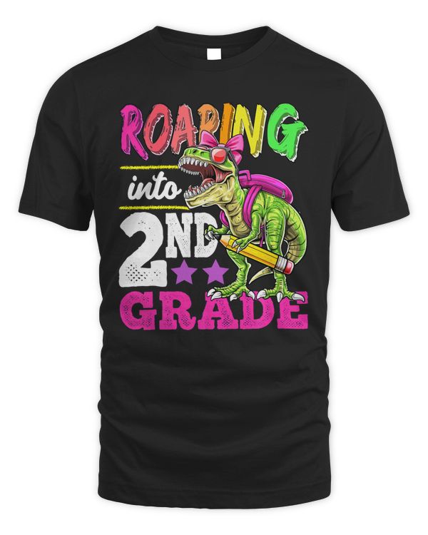 Roaring into 2nd Grade Dinosaur Back to School Shirt Girls