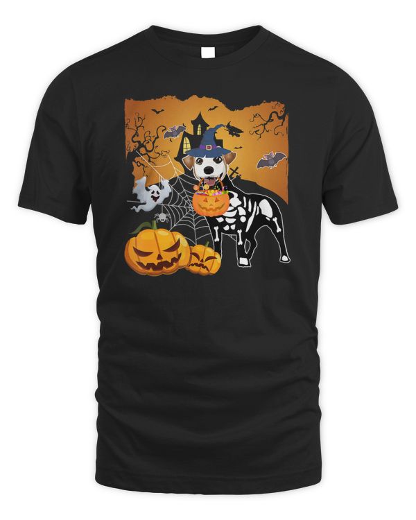Jack Russell Terrier Skeleton Dog Pumpkin Halloween Costume T-Shirt