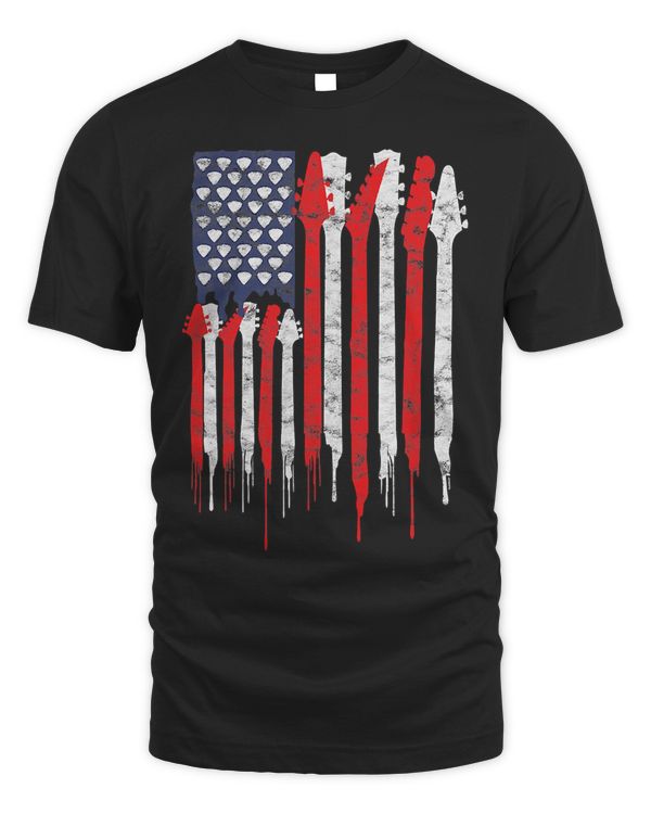 American Flag Guitar Red White Patriotic Music Lover T-Shirt