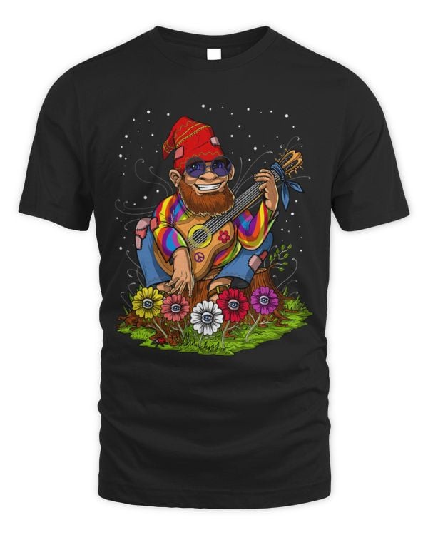 Funny Guitar Hippie Gnome Playing Acoustic Guitar Psychedelic Forest Guitarist