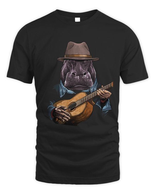 Funny Guitar Hippo Gift Guitarist Hippopotamus Playing Acoustic Guitar Player Hippo Lover Guitarist