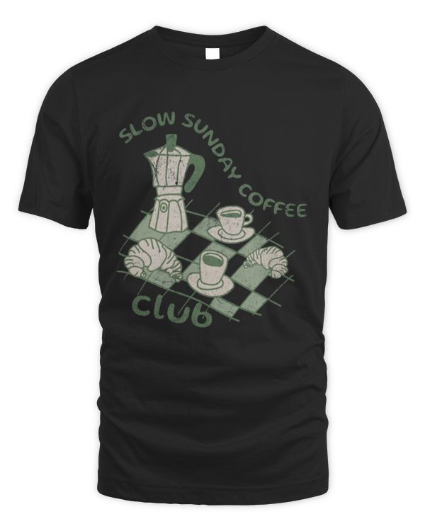 Slow Sunday Coffee Club T-Shirt, Retro Coffee Tee, Coffee Lover Gift