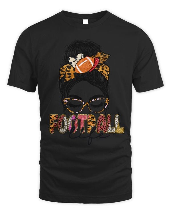 Women Messy Bun Leopard Football Mom Sports Lovers