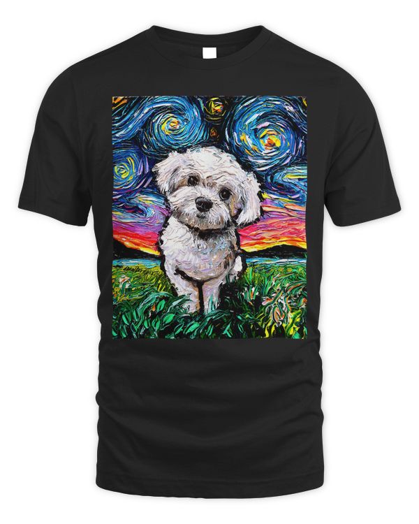 Poodle Lover Dog Maltipoo Starry Night White Maltese Poodle Dog Art by Aja 638 Poodles