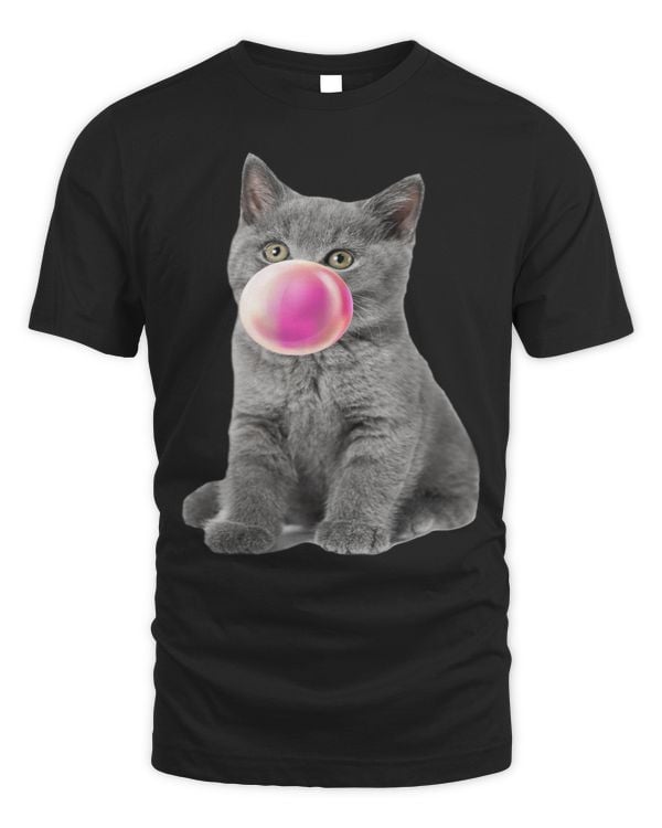 Cat chews gum bubble