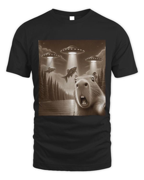 Capybara Pet Selfie With UFOs Alien Flying Saucers Invasion