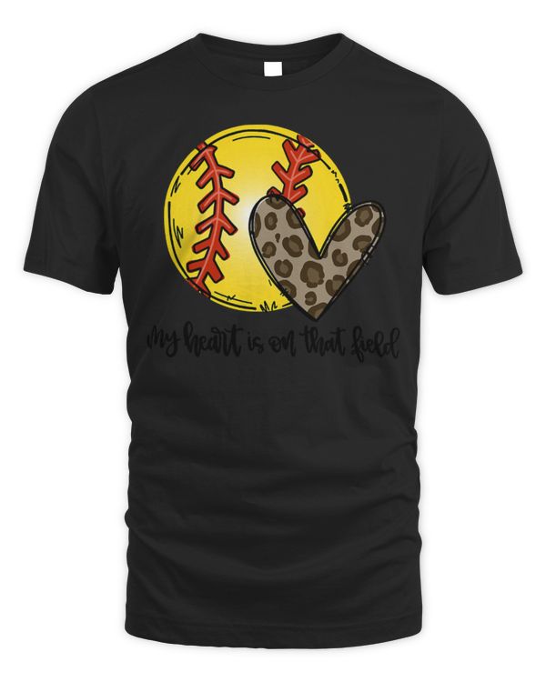 Softball My Heart Is On That Field Leopard Softball Mom Mothers Day Softball Coach