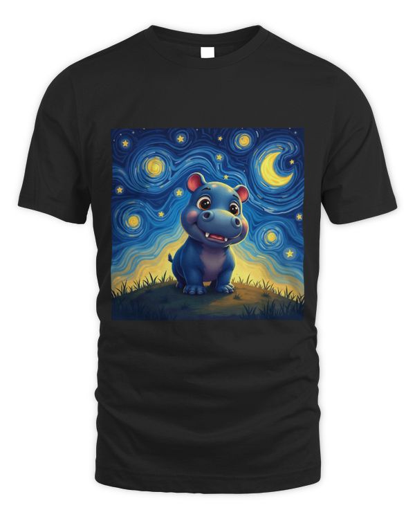 Hippo Pet Cute Moo Deng Starry Night Style Funny Baby Hippo