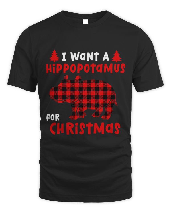 Hippo Pet I Want A Hippopotamus For Christmas Red Buffalo Plaid Funny