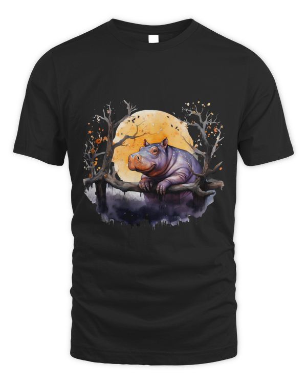 Hippo Pet Colourful Artwork Moon Wildlife Safari Hippopotamus