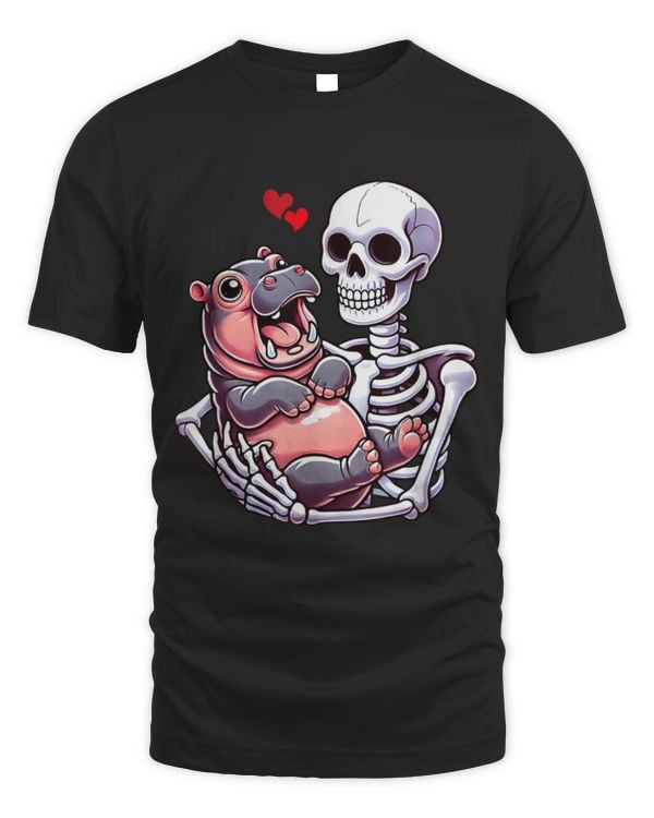 Hippo Pet Skeleton Holding Moo Deng Thai Baby Hippo