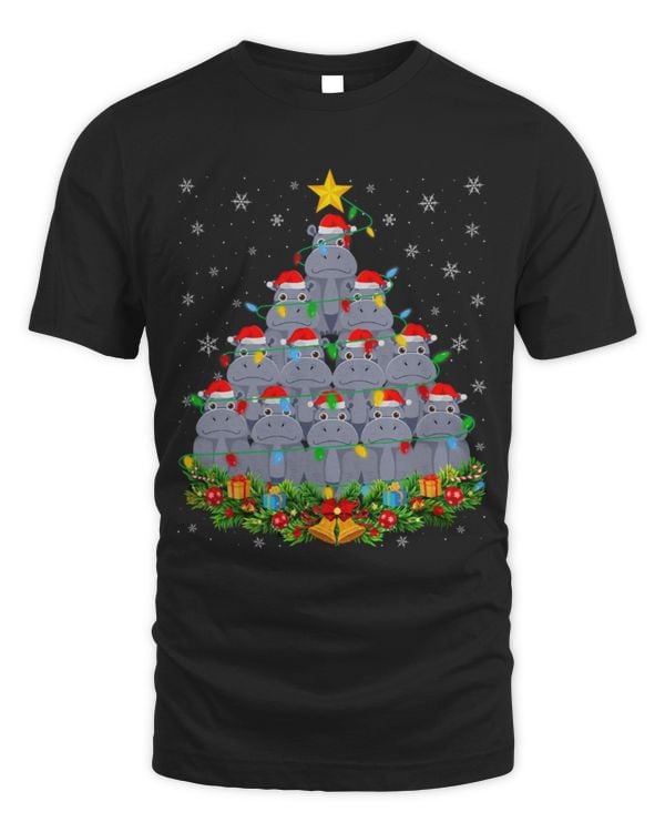 Hippo Pet Ugly Christmas Sweater Day Funny Hippo Christmas Tree